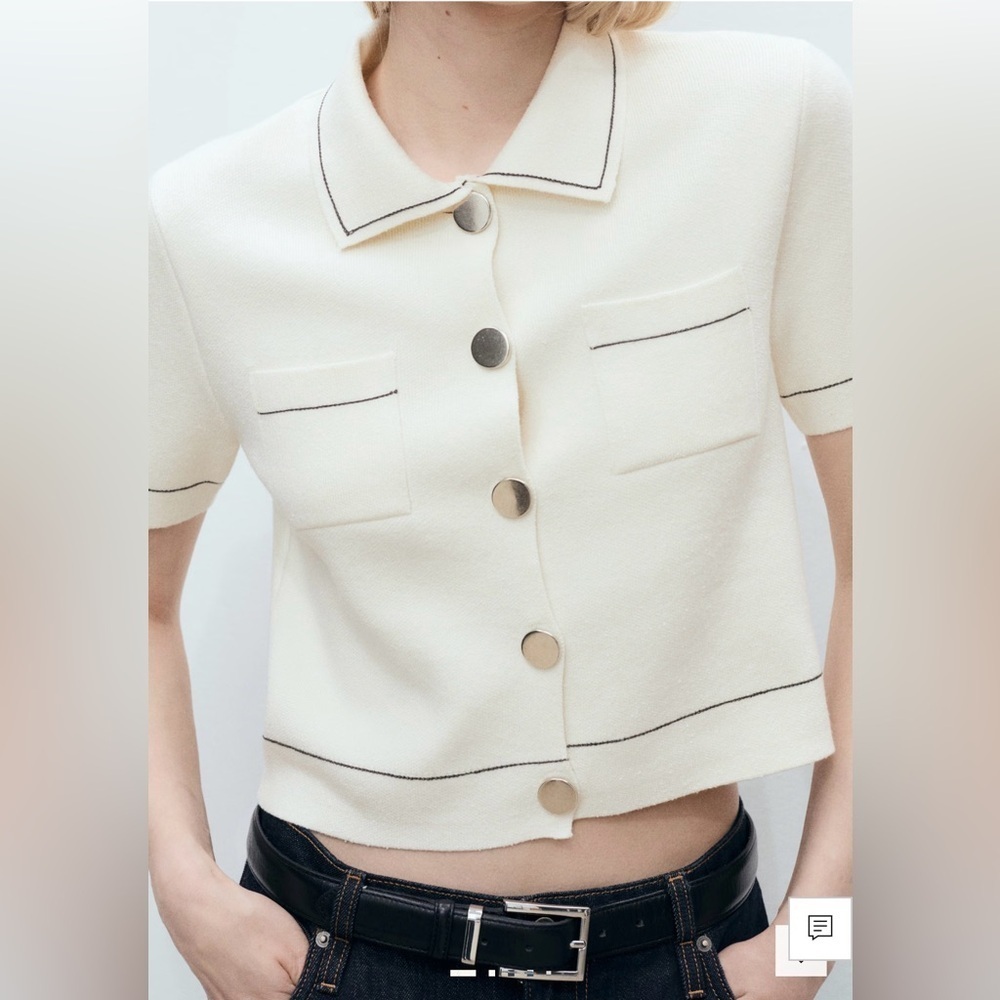NWT MANGO
Women's Contrast Trim Crop Cardigan Sweater